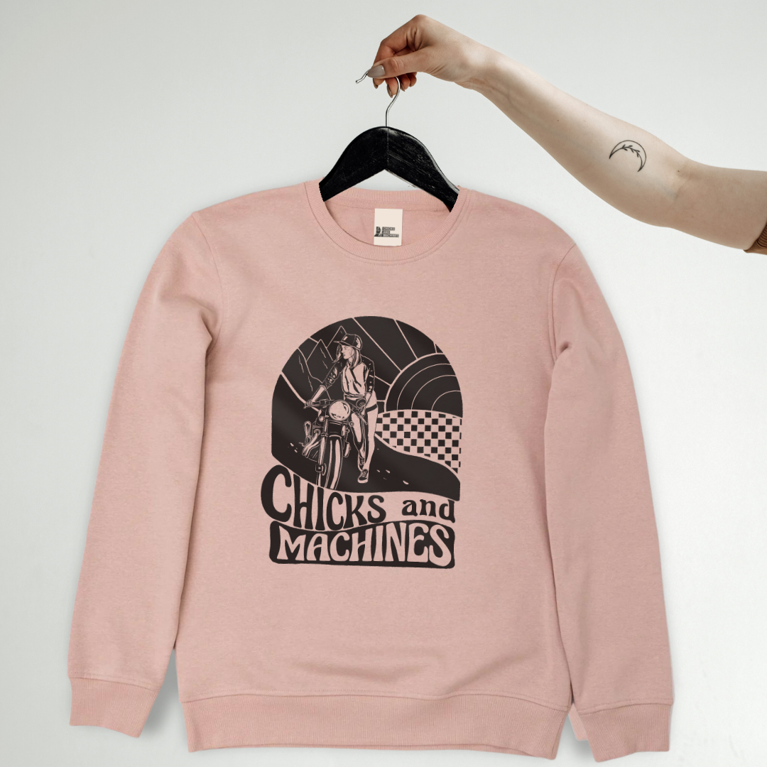 Chandail Crewneck Moto Vintage Chicks and Machines Chicks And